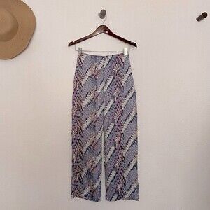 Sister Jane Rare Satin Multicolor 70's Hi Rise Flare Leg Trousers Size Small